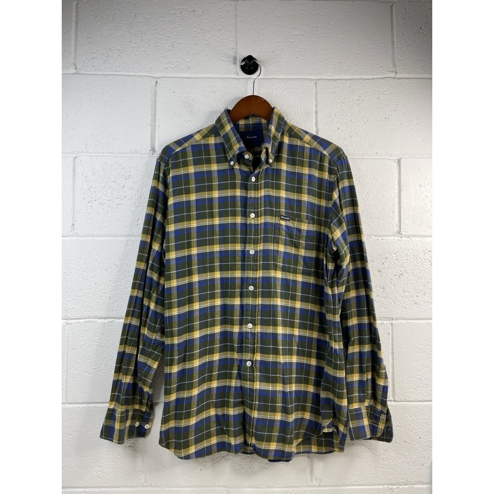 Faconnable Button Down Shirt Mens Medium Plaid‎  100% Cotton Long Sleeve Sz L
